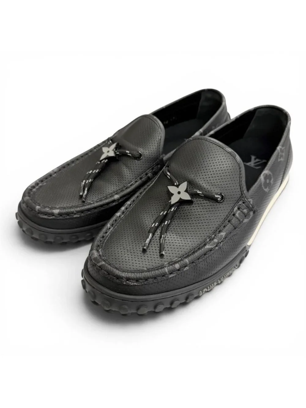 Louis Vuitton LV Line Monogram Flower Leather Loafers Driving Shoes 7.5